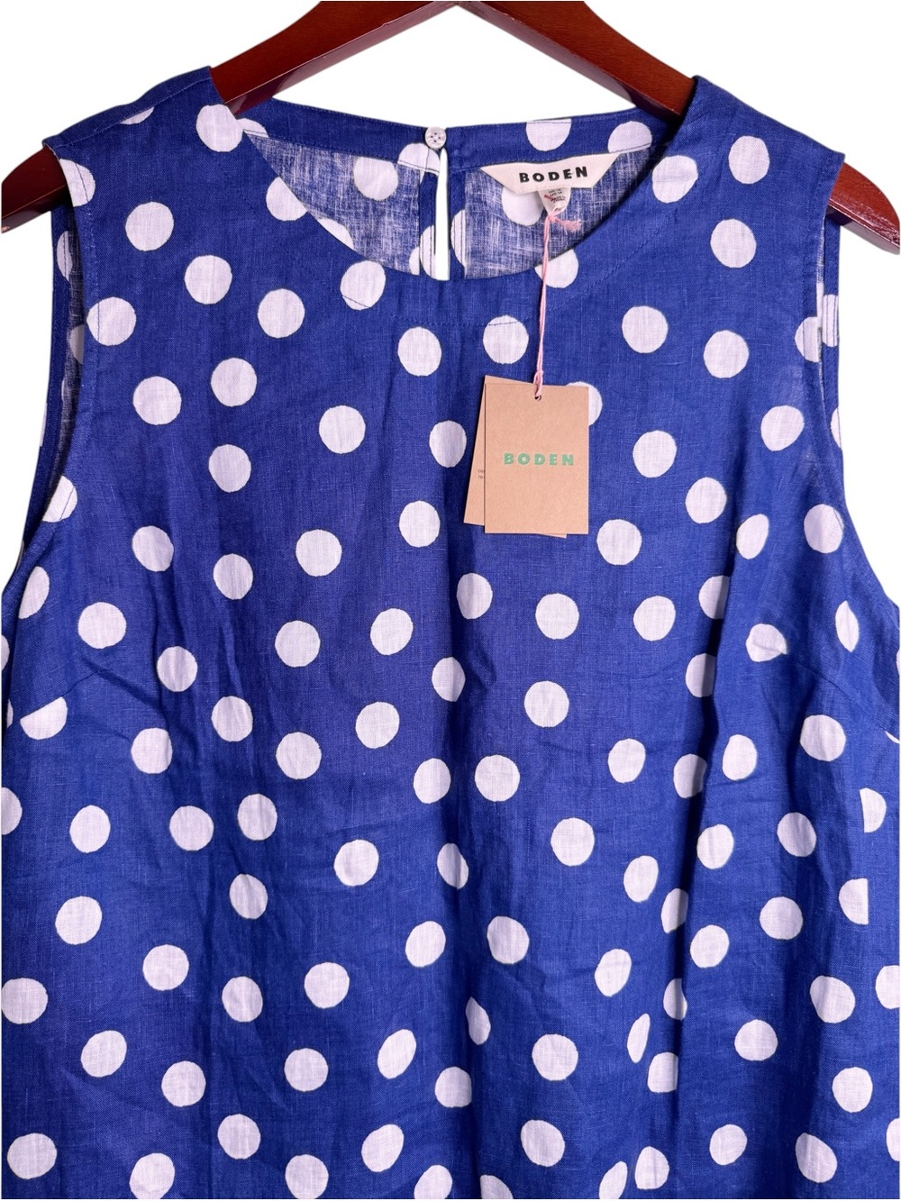 BODEN NWT Polka Dot Linen Sleeveless Shell Size US 14 in Blue Dot - Picture 4 of 14